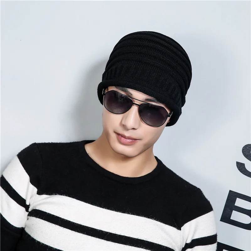

Hot Selling Autumn And Winter Toque Knitted Thick Men Outdoor Warm Ear Protection Wool Cap Windproof Hip Hop Set of Head Cap