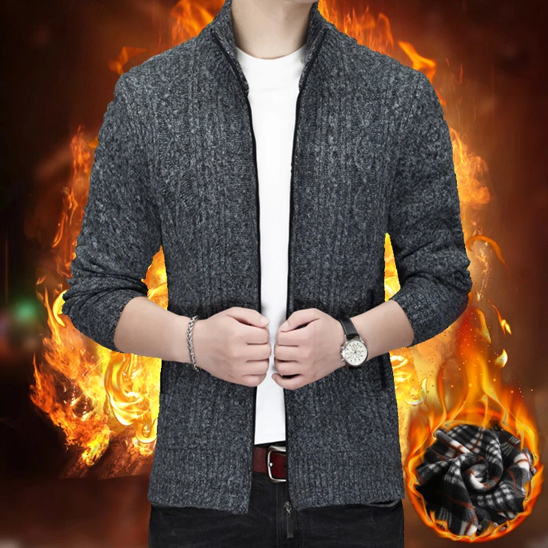 

2020 Thick Warm New Fashion Brand Sweater Cardigan For Men Slim Fit Jumpers Knitred Winter Korean Style Casual Mens Clothes