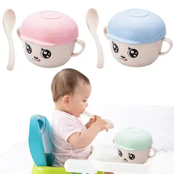 

Children's Hat Bowl Suit Cartoon Practice Anti-scalding Shatter-resistant Baby Tableware Bowl Dust-proof Cute Rice Bowl For Baby