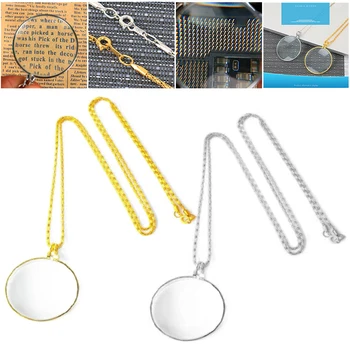 

1PC Silver Gold 5X Magnifying Glass on Lens Necklace Chain Magnifier Monocle Pendant Newspaper Books Reading Tool