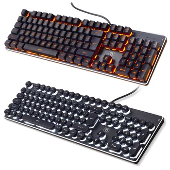

Gaming Keyboard Mechanical Imitation Keyboard Gaming RGB Keyboard with Backlit Ergonomic Keyboard 104 Keycaps for PC Black