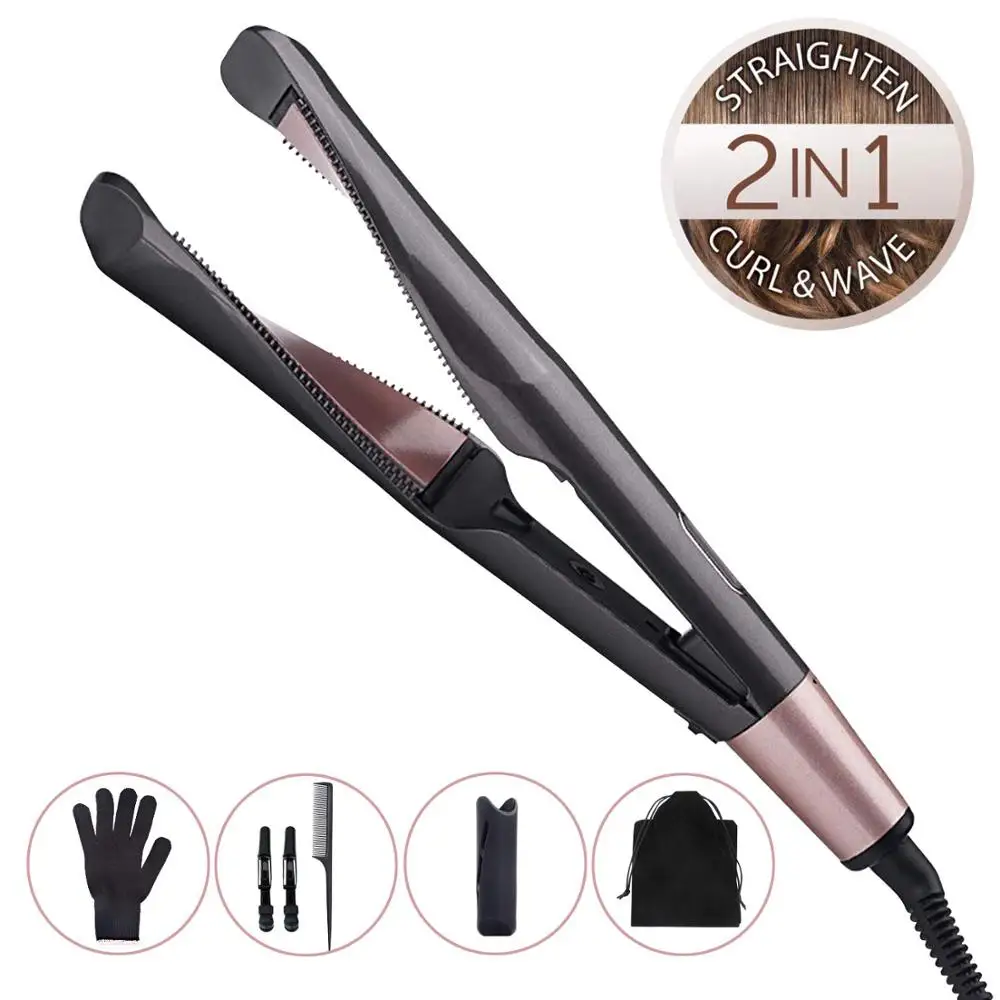 

Professional Hair Straightener Curling Iron 2 in 1 Tourmaline Ceramic Twisted Flat Iron for All Hair Types Auto Shut-Off