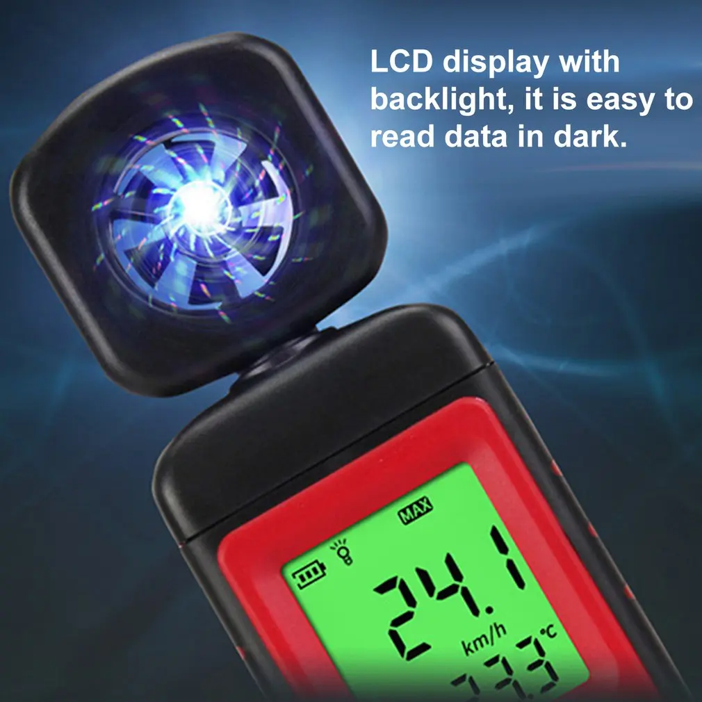 Digital Anemometer Thermometer Portable Wind Air Speed Gauge Meter Windmeter Measuring Temperature Tester