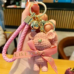 LLavero de cuero con diseño de oso para mujer, nuevo accesorio para llaves con diseño de oso de dibujos animados, bonito Animal, regalo para pareja