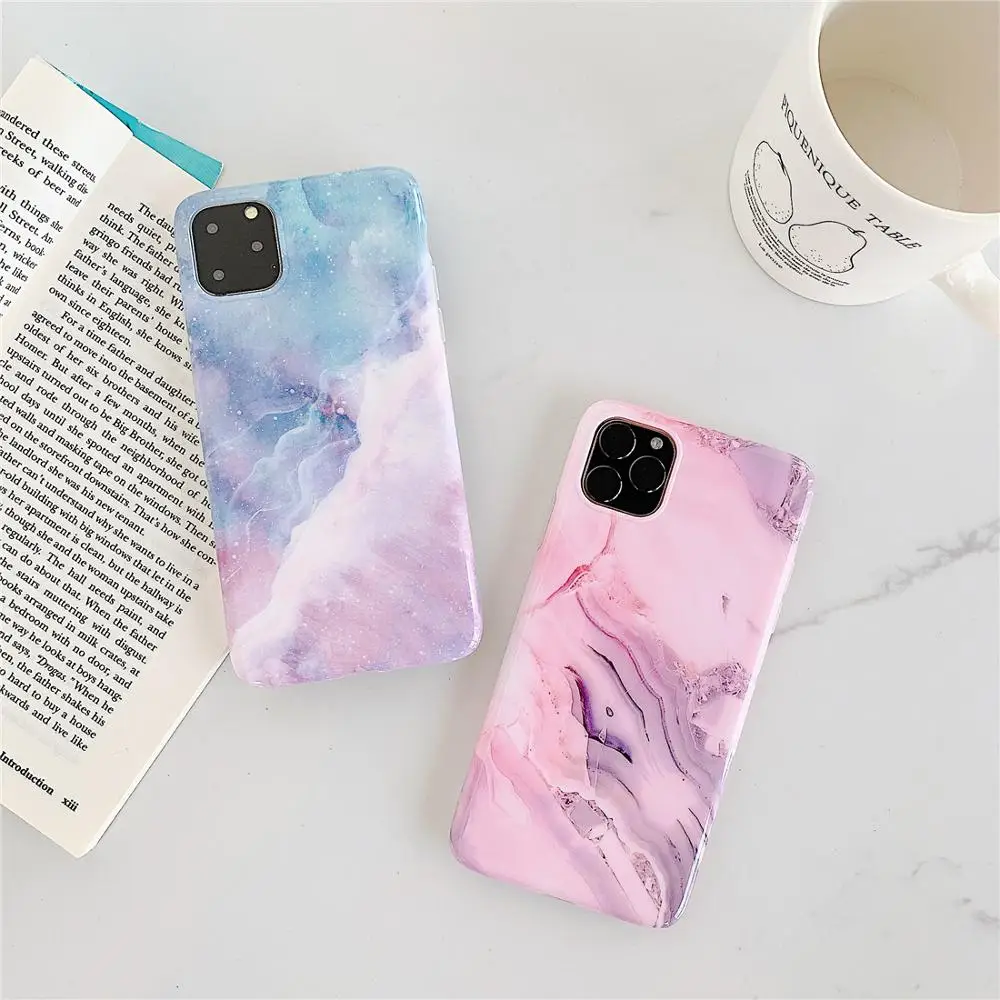 Градиентный розовый фиолетовый мраморный чехол для iPhone 11 Pro XS Max X XR 10 мягкие