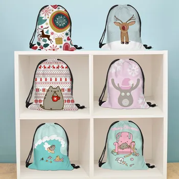 

Christmas Gift Drawstring Bag Flower Printed Backpack Storage Bag worek plecak sznurek mochila feminina сумки mochila mujer