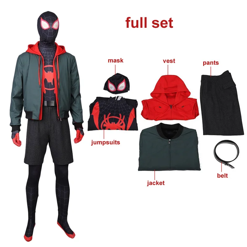 Крутой Человек-паук в паук-стих Ultimate Comics Fallout#4 Косплей Костюм Miles Morales Куртка комбинезоны полный комплект - Цвет: full set