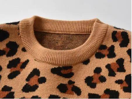 Модный Детский свитер с леопардовой раскраской для маленьких девочек, теплый зимний джемпер с оборками, пуловер, топы