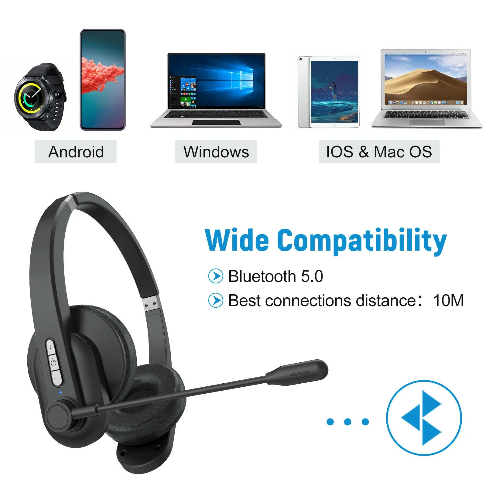 Bluetooth 5.0 Office Trucker Headset Noise Cancelling Handsfree Headphone w/Mic for Truck Driver Office Business Home PC wireless bluetooth earbuds