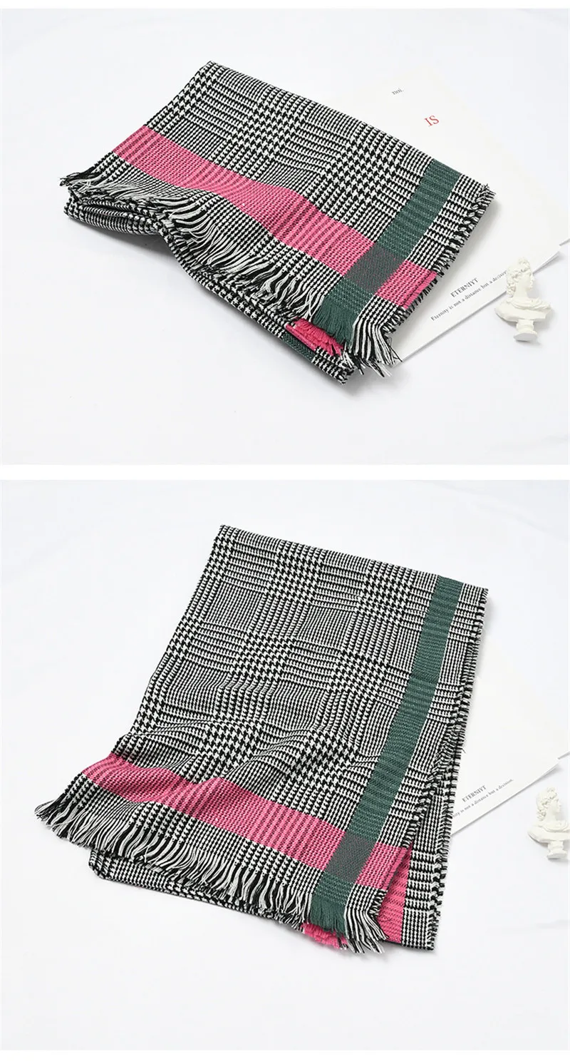 Cashmere Knitted Scarf Women Winter Elegant Scarf Plaid Print Warm Long Warm Design Scarves Shawls Neck Wrap Ladies Dropshipping