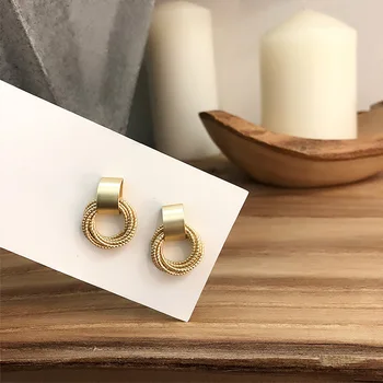 

GU-74 Simple New Gold Metal Multi-layer Circle Winding Geometric Round Small Stud Earrings for Women Girl Party Jewelry