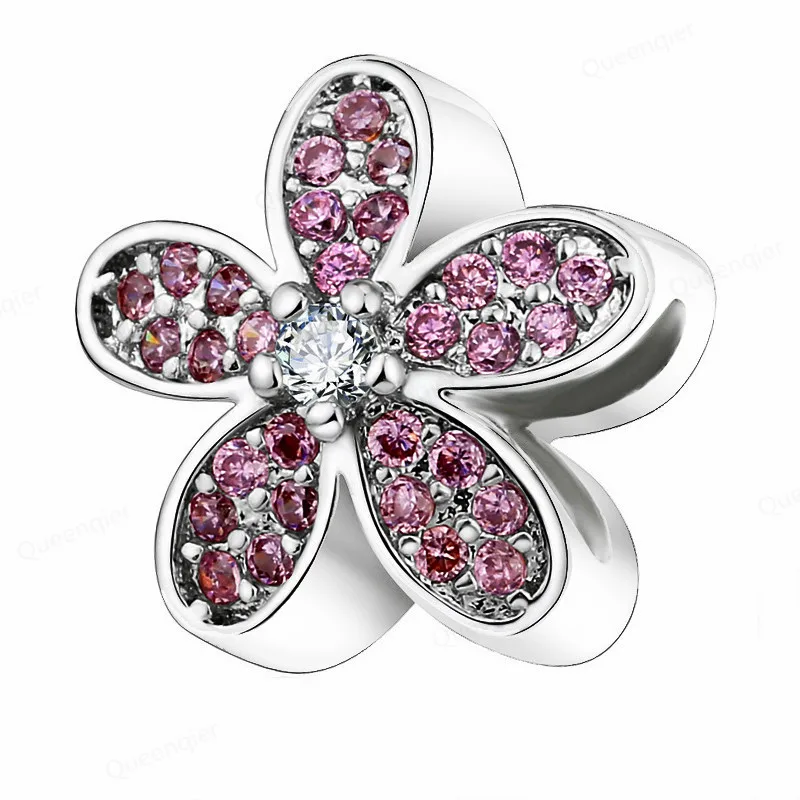 

Pave Flower 925 Sterling Silver Charm Beads Fit Pandora Original Bracelet DIY Jewelry Making For Women Wholesale Fashion Pendant