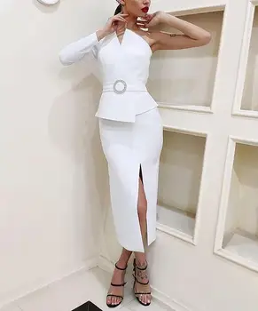 

2020 New Arrival Women Sexy Designer One Shoulder White Lady Office Bodycon Dress Ladies Elegant Prom Party Dress Vestido