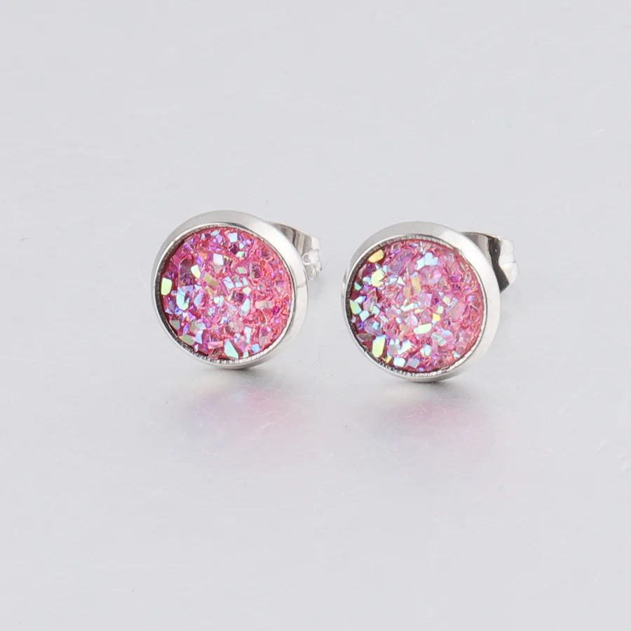17 цветов 8 мм Druzy Drusy серьги из смолы кабошон нержавеющей стали гвоздики для женщин