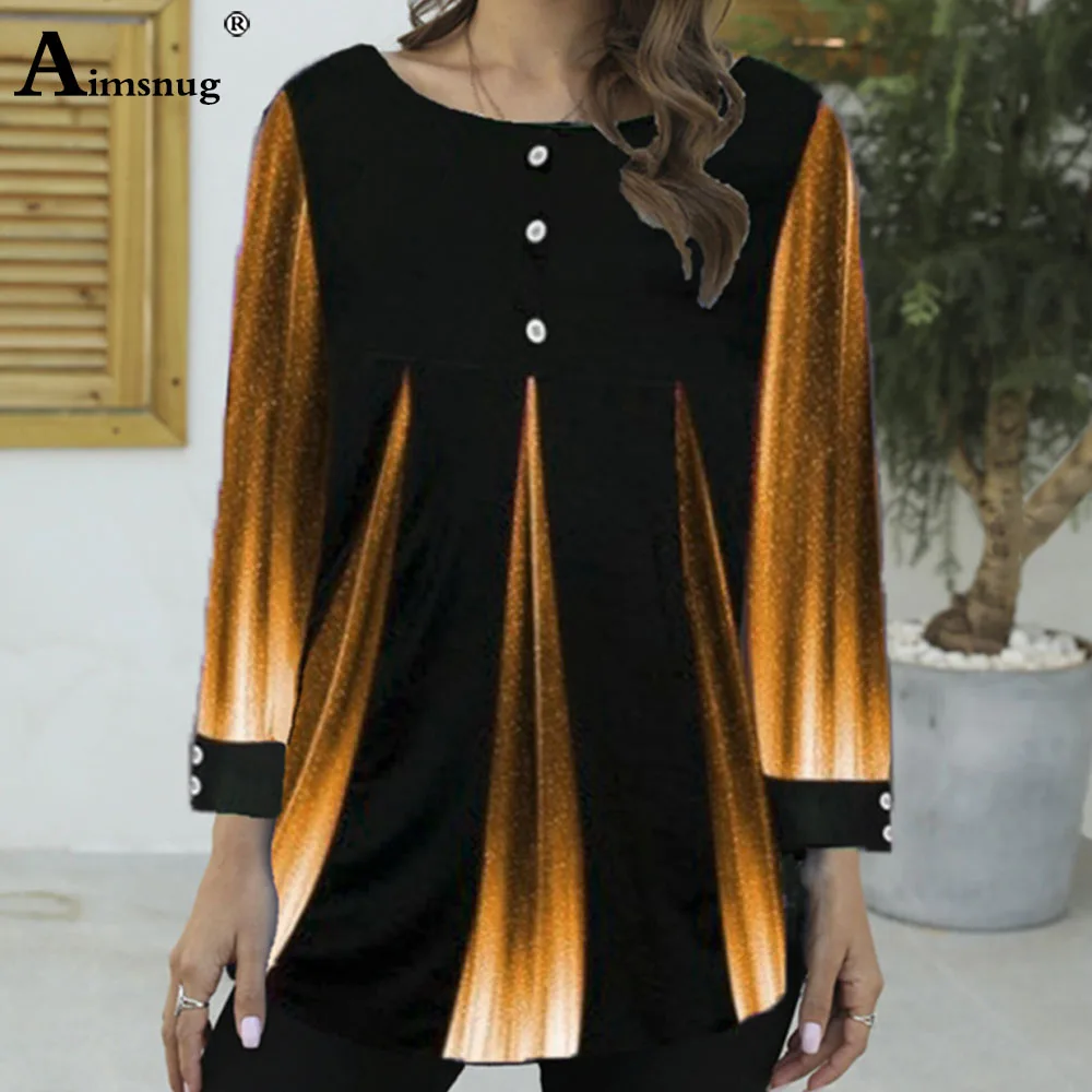 Aimsnug 2020 Women New Summer Street hipster Print Blue Tops 3/4 Sleeve Loose Ladies Tee Shirt Plus Size 4xl 5xl Female T-Shirt