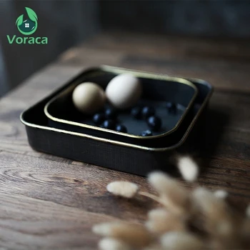 

Vintage Retro Square Iron Tray European Metal Bread Fruit Dishes Storage Tray Dinner Plates for Home Table Decor Photographing