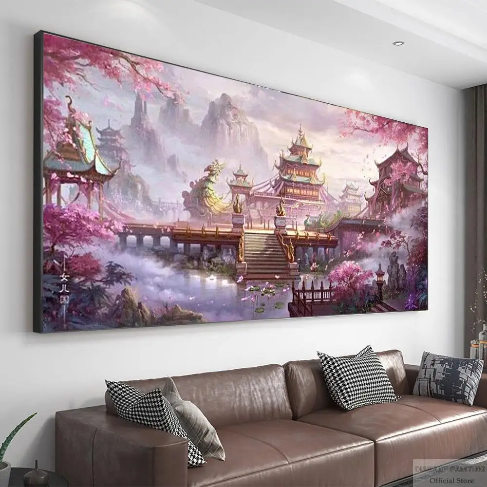 5D DIY Diamond Embroidery Full Square/Round House Mountain Mosaic Diamond Painting Sakura Flower Landscape Wall Decor Art