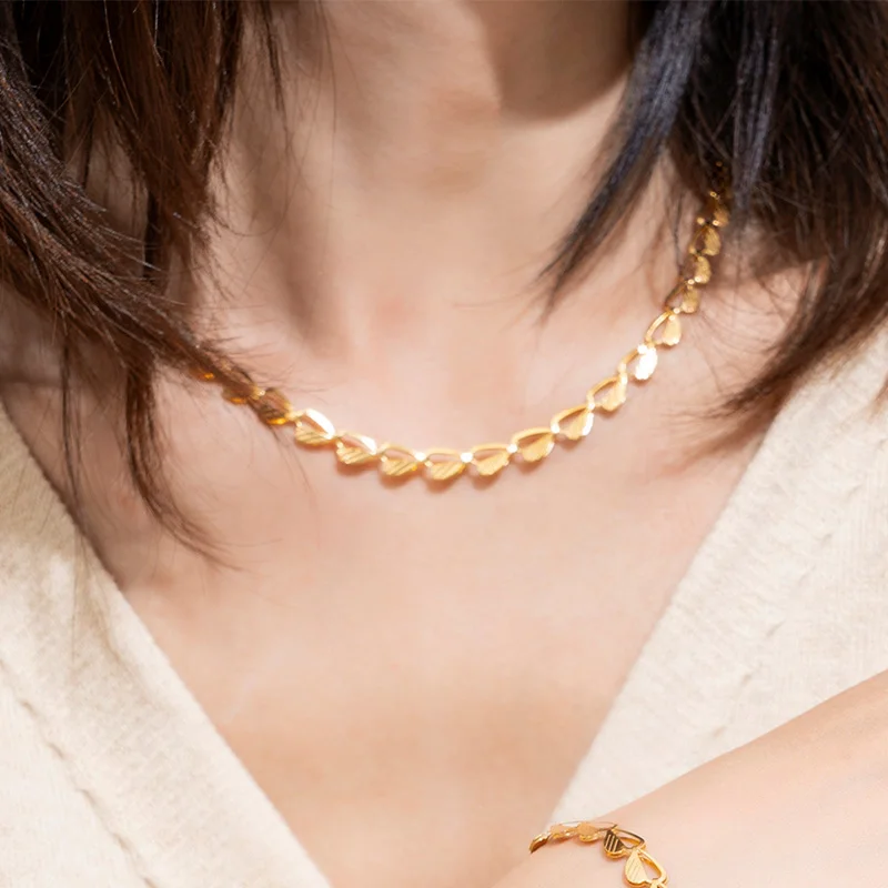 

SDA Charm Heart Necklace Bracelet for Women Trendy Link Chain Stainless Steel Jewelry