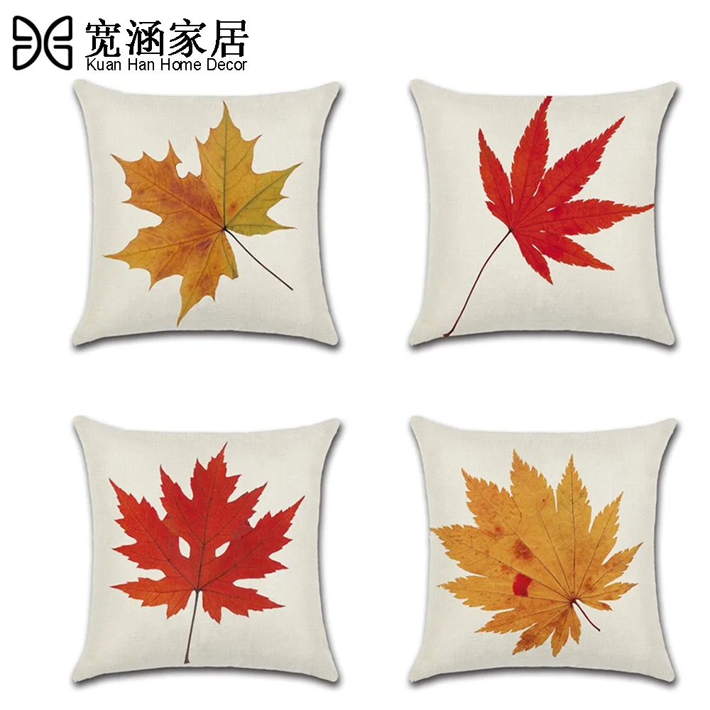 

Thanksgiving Pillowcase Maple Leaf Printed Cotton Linen Cushion Cover Office Home Decor Sofa Red Leaves Pillow Case 45x45cm