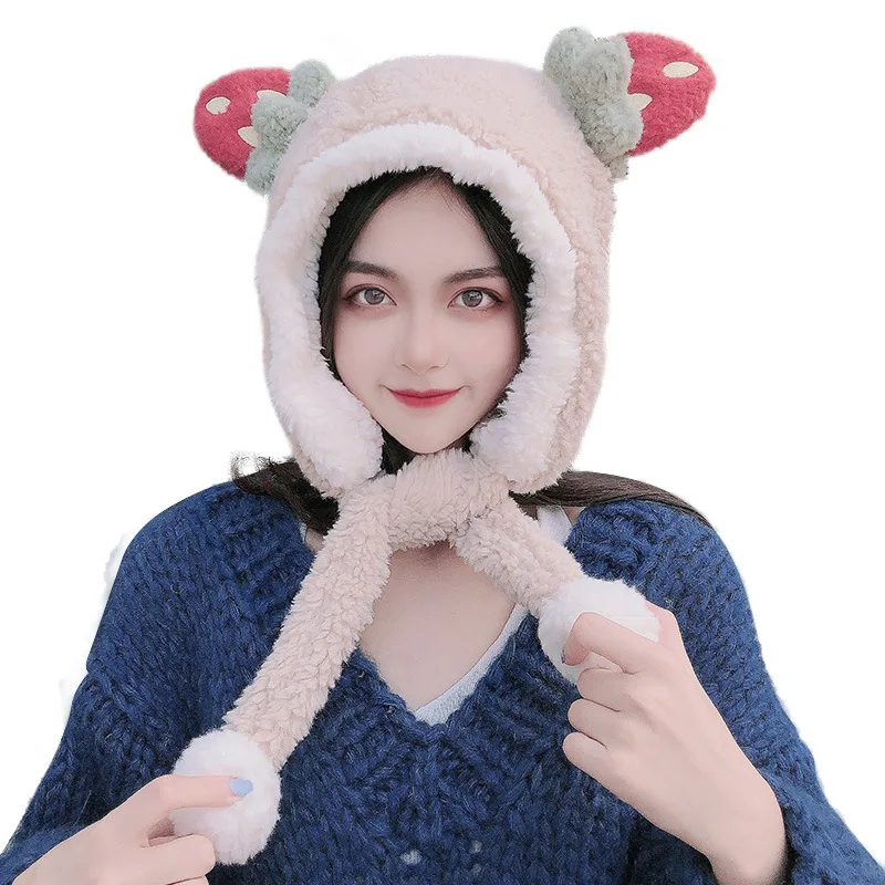 

Korean Cartoon Strawberry Ear Protection Hat Women Japanese Student Lovely Thick Winter Warm Windproof Earflap Cap