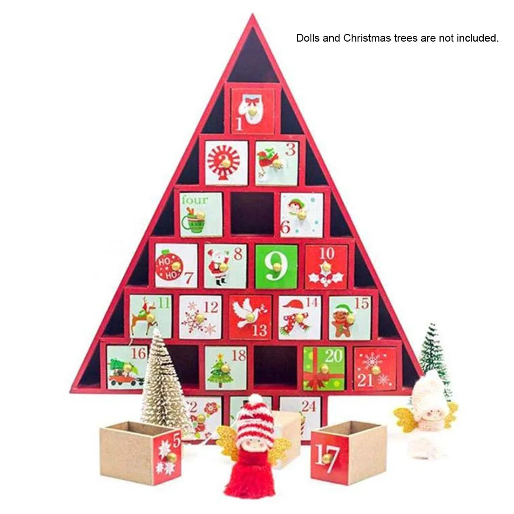 

Christmas Advent Living Room Home Storage Box Craft Drawer Kid Gift House Shape Wooden Countdown Calendar DIY Decorative Desktop