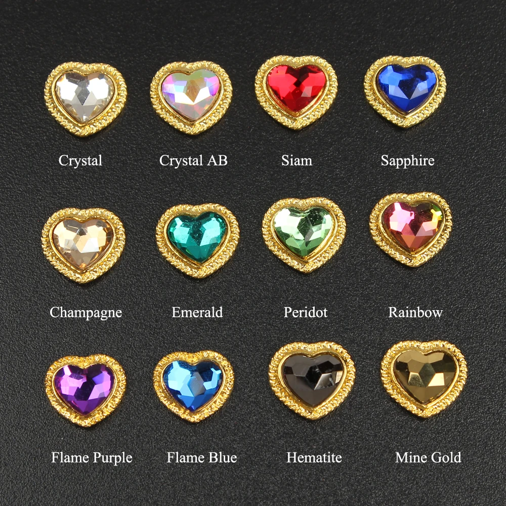 

Korean trend nail art rhinestone style 10 / 30pcs latest metal edging 9x9mm heart-shaped design 3D nail art jewelry