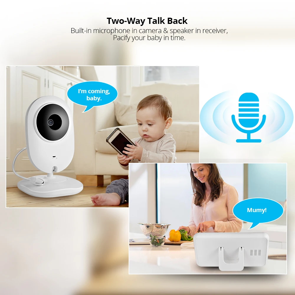 4.3 inch Video Baby Monitor Wireless with Camera Two-way Talkback Nanny Camera Babysitter Night Vision Temperature Detection
