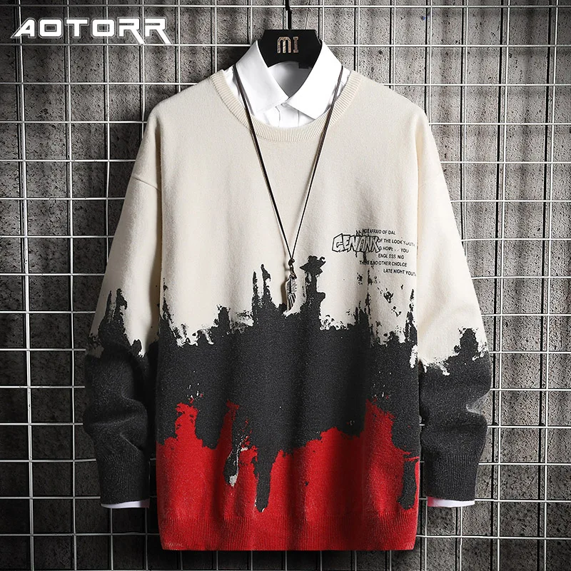 Suéter estampado para hombre, Jersey de punto de moda, jersey de calle de Hip-Hop, cuello redondo, ropa de calle, novedad de primavera y otoño de 2021