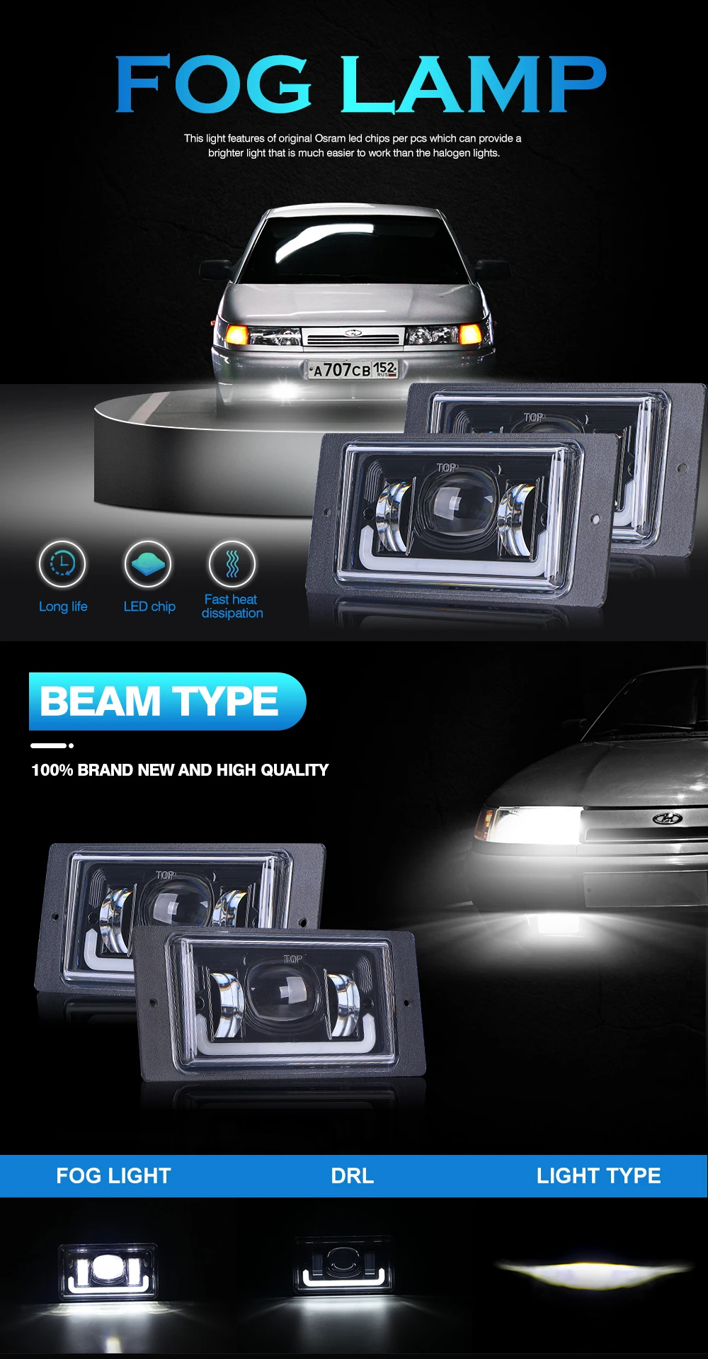 12v Led Headlight For Lada Niva 4x4 1995+ Daytime Running Lights Turn Signal Lad