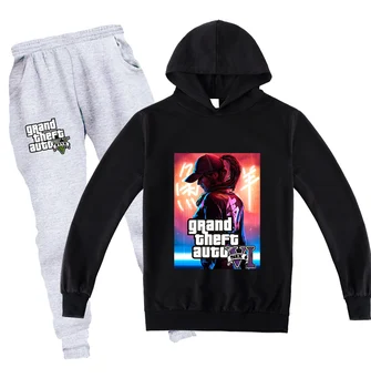 

Long Sleve Hoodies + Pants Sets Children GTA 5 Criminal Game Kids Sweatshirt Anime Print Hooded Streetwear Tops Ropa De Bebe