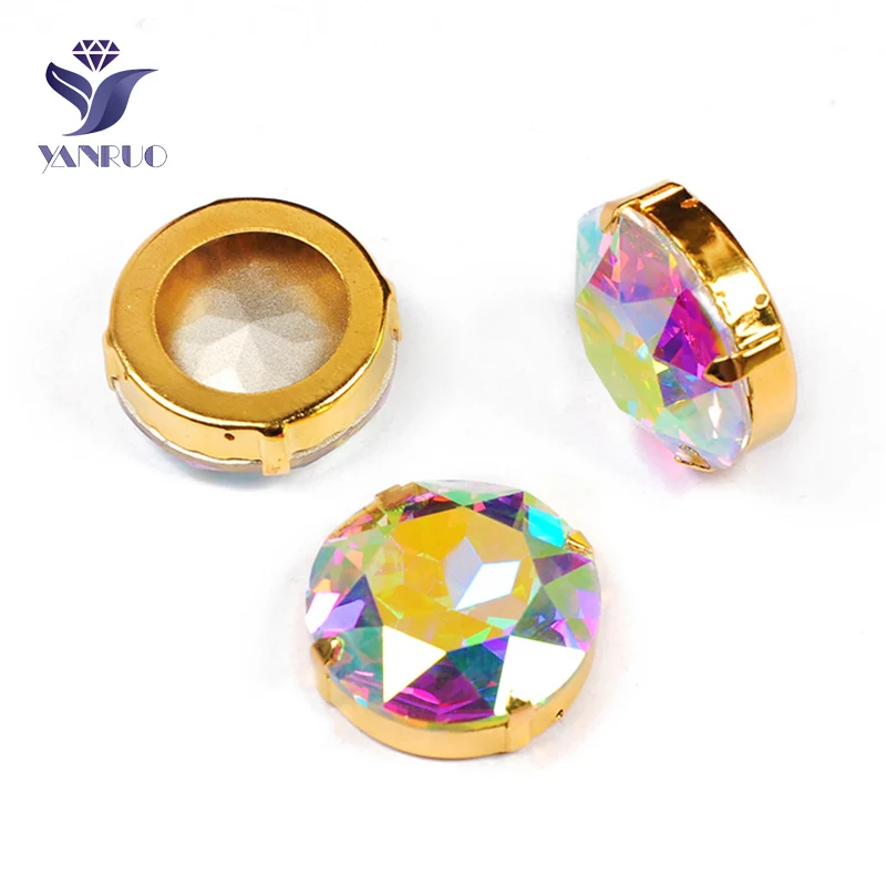 Yanruo 1201 круглая нашивная СТРАЗА стеклянные поделки камни и кристаллы Точка назад большие стразы для украшения - Цвет: AB