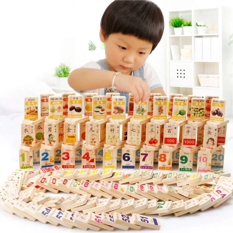 

CHILDREN'S Toy 150 PCs with Numbers Chinese Characters Fruit Domino Educational CHILDREN'S Building Blocks Domino