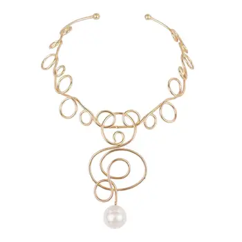 

MANILAI Imitation Pearl Torque Choker Necklace For Women 2020 Geometric Alloy Big Statement Necklace Jewelry Accessories