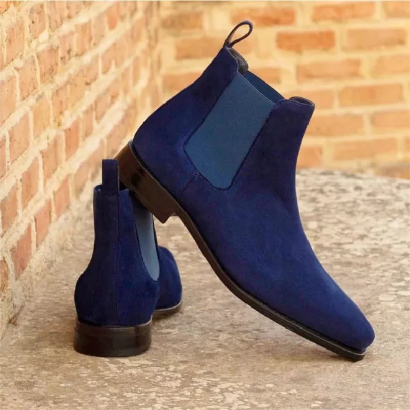 Botas cortas informales para hombre, botines de ante azul marino hechos a mano, estilo Retro clásico, de moda, todos los días, HM052|Botas - AliExpress