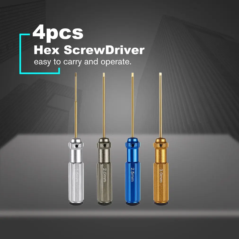 4 шт. H1.5 H2.0 H2.5 H3 Шестигранная Отвертка набор Алюминиевый Шестигранная Отвертка Набор Аллен драйвер для радиоуправляемого вертолета автомобиля