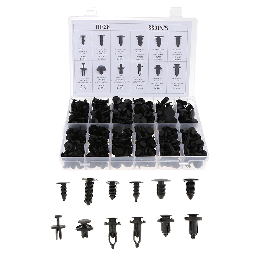 330 Pieces Car Body Push Pin Rivet Trim Clips Assortments for Toyota Honda