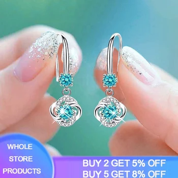 

YANHUI Silver 925 Jewelry Earrings Sapphire Siver Korean Ear Jewelry White/Blue/Pink Color Party Dating Gift Earrings Wholesale