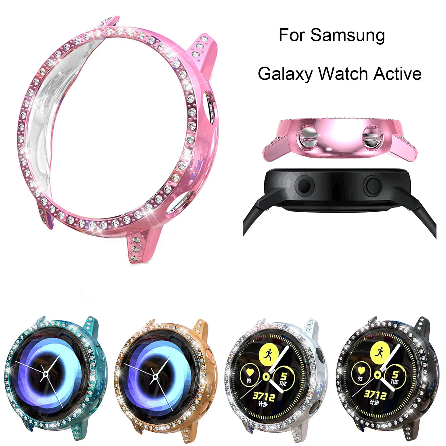 

Luxury Diamond PC Bumper Case For Samsung Galaxy Watch Active Shockproof Anti-fall Protective Cover Shell