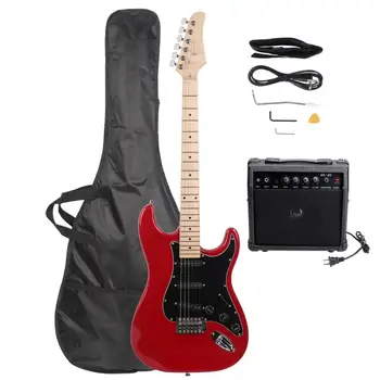 

Electric Guitar ST Stylish Electric Guitar With Black Pickguard Red Audio + Bag + Strap + Paddle + Rocker + Cable + Wrench Tool