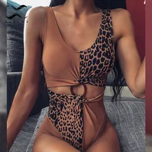 Сексуальное леопардовое бикини купальник с кольцом женский купальник с высокой талией женский купальный костюм с пуш-ап Монокини