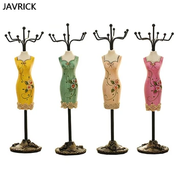 

Vintage Cheongsam Dress Mannequin Jewelry Holder Ornament Show Resin Earrings Necklace Rack Wrought Iron Craft Decor