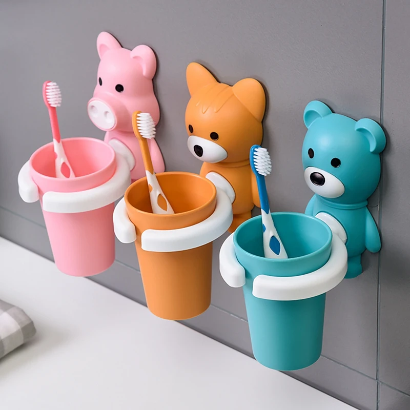 

Cute Animal Child Kid Toothbrush Set with Toothbrush Rinse Cup and Holder Bathroom Accessories Toothpaste Holder Shelf Kid Gift