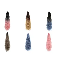 Rabo de cavalo colorido ombre garra sintética na mulher grampo em extensões de cabelo ondulado encaracolado estilo pônei cauda hairpiece azul rosa penteado