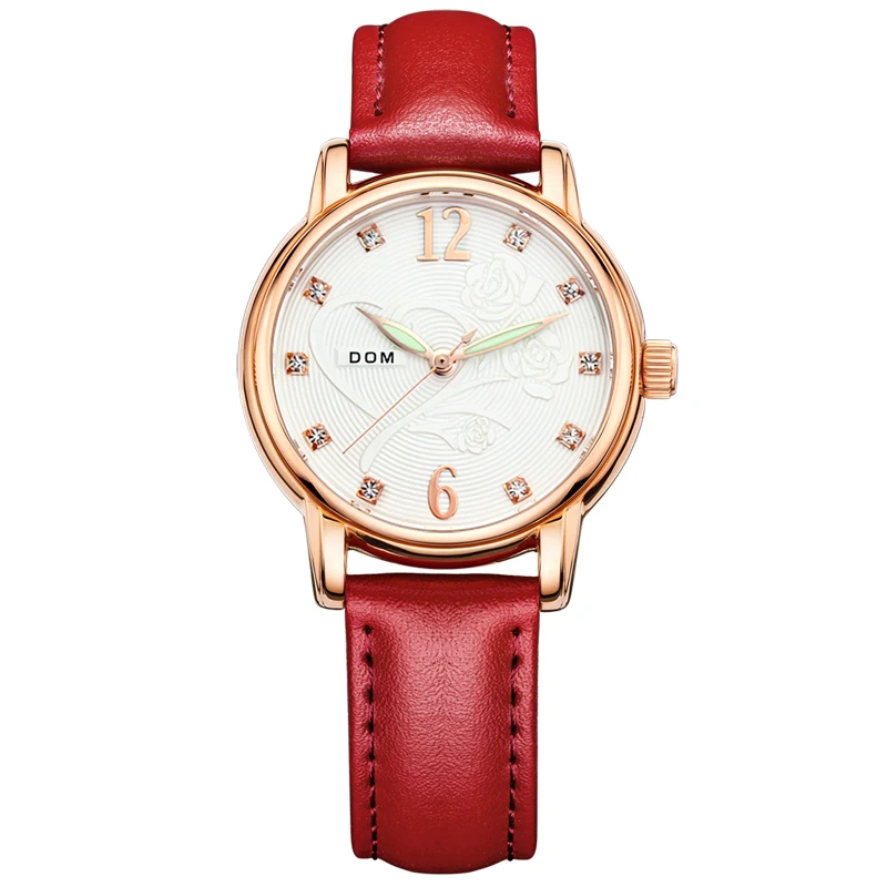 

DOM Quartz Watch Women Rose Gold Genuine Leather Waterproof Casual Wristwatch Japan Movement Bayan Kol Saati Reloj Mujer G-1028