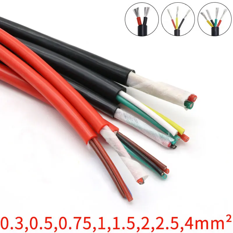 Ultra Soft Silicone Rubber Cable 2 3 4 Cores Insulated Flexible Copper High Temperature Wire Square 0.3 0.5 0.75 1 1.5 2.5 4mm |