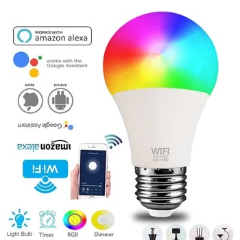 

E27/B22 RGB+CCT Smart Bulb Wifi Remote App Control Light For Alexa Google Home Wake Up Smart Lamp Night Light Dimmable Color