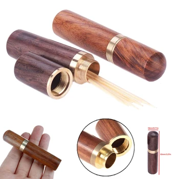 

Portable Craft Handmade Gift Ebony Wood Toothpick Holder Mini Box Capsule Storage Case Natural Wood Toothpick Holder 83*18mm