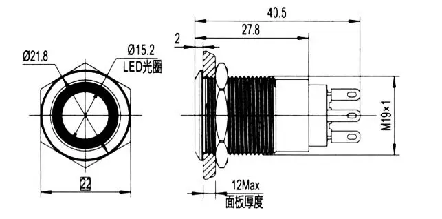 Description Picture 2 of itemZusen 19mm Illuminated Transformers Symbol Momentary Push Button Switch Waterproof(ZS19F-11/DR/R/12V/N)
