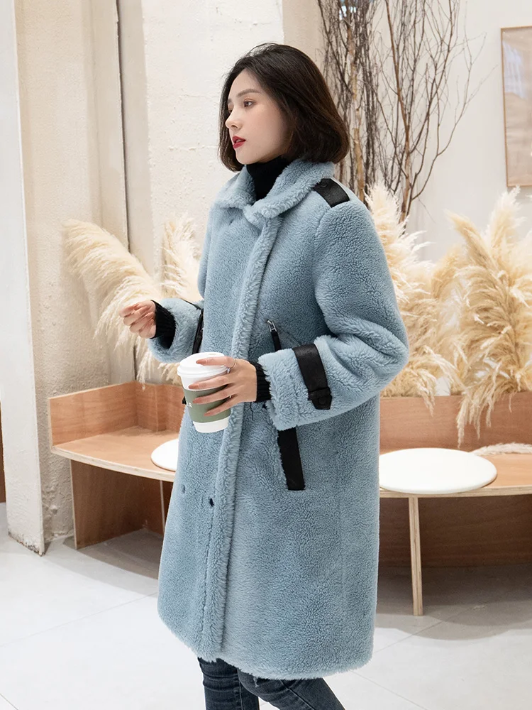 AYUNSUE, натуральное меховое пальто для женщин, Овечья овчина, Меховая куртка, зимнее пальто, женская одежда, Натуральная шерсть, пальто, корейские длинные куртки MY4591