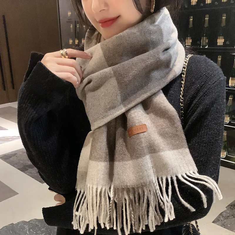 

2020 Winter Wool Scarf for Girls and Women Thick Warm Scarf Shawl Fashion Plaid Scarves Wraps Pashmina Hijabs Bib Mask for Face